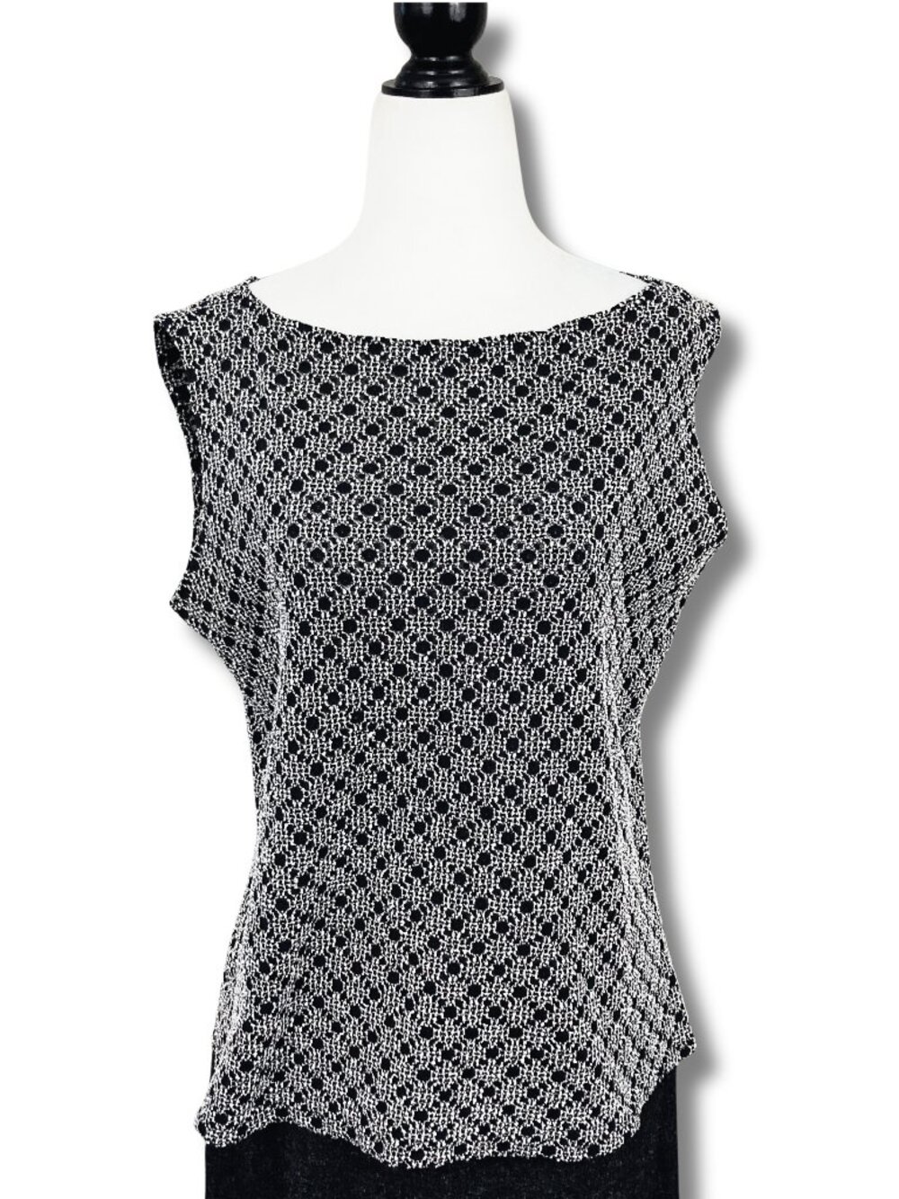NICOLA Vintage geometric stitching black lace sleeveless shirt Y2K MEDIUM LARGE